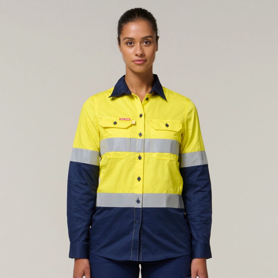 Clothing Hard Yakka Hi-Vis | Women'S Koolgear Hi-Vis Vented Taped Cotton Twill Shirt