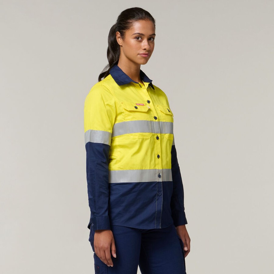 Clothing Hard Yakka Hi-Vis | Women'S Koolgear Hi-Vis Vented Taped Cotton Twill Shirt