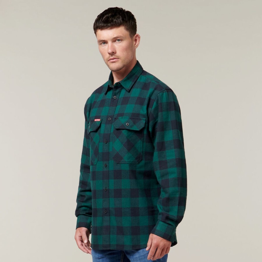 Clothing Hard Yakka Shirts | Long Sleeve Check Flannel Cotton Work Shirt