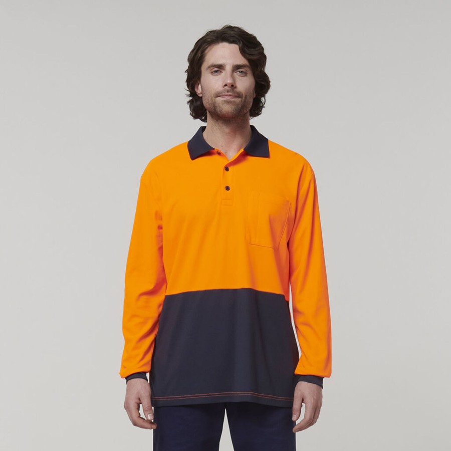 Clothing Hard Yakka Hi-Vis | Mens Long Sleeve Hi Vis Polo