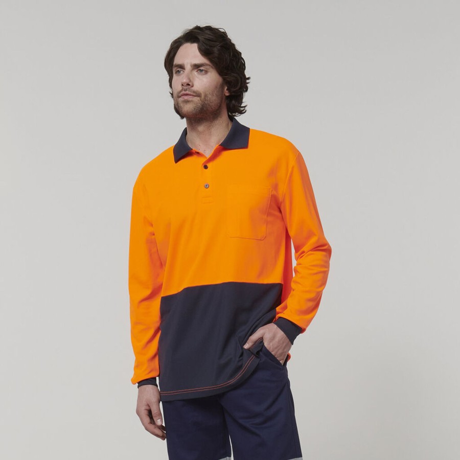 Clothing Hard Yakka Hi-Vis | Mens Long Sleeve Hi Vis Polo