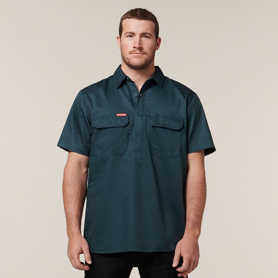 Clothing Hard Yakka Shirts | Short Sleeve Closed Front Cotton Drill Work Shirt