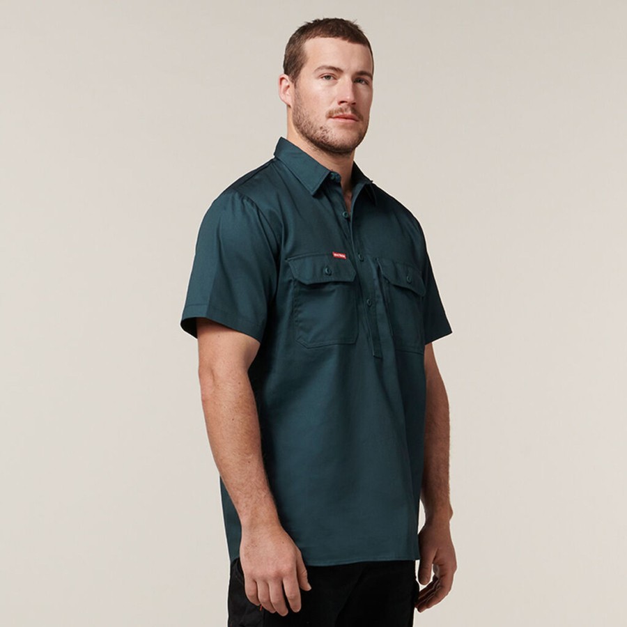 Clothing Hard Yakka Shirts | Short Sleeve Closed Front Cotton Drill Work Shirt