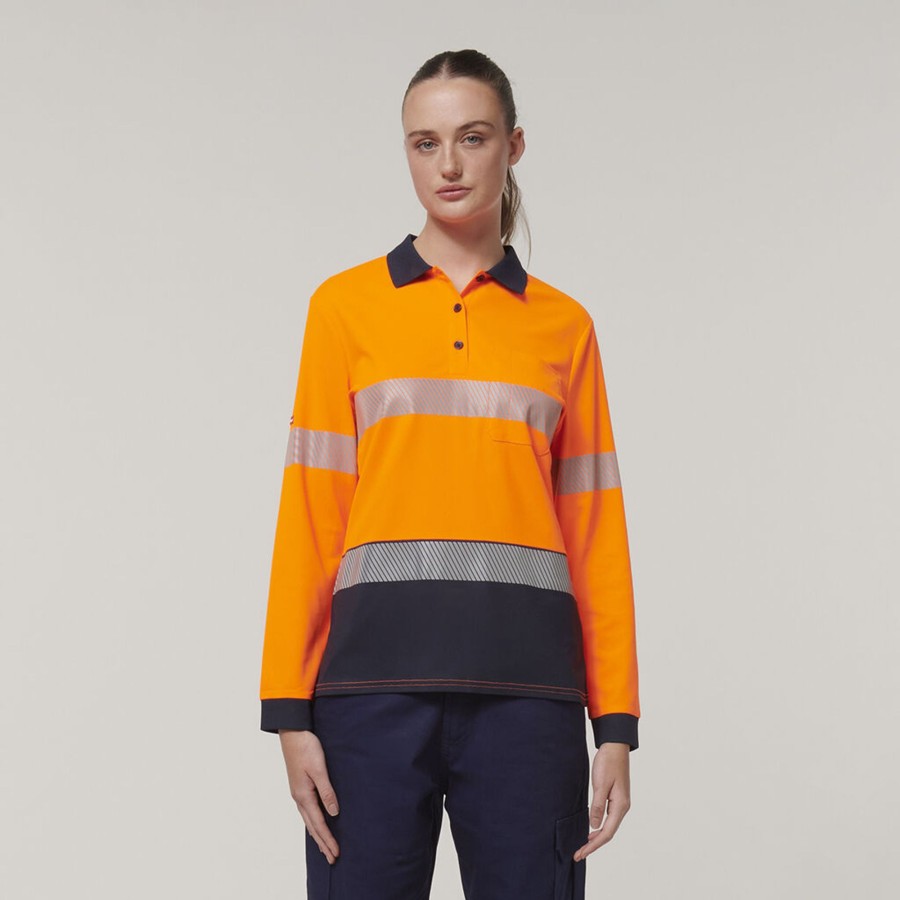 Clothing Hard Yakka Hi-Vis | Womens Long Sleeve Hi Vis Taped Polo