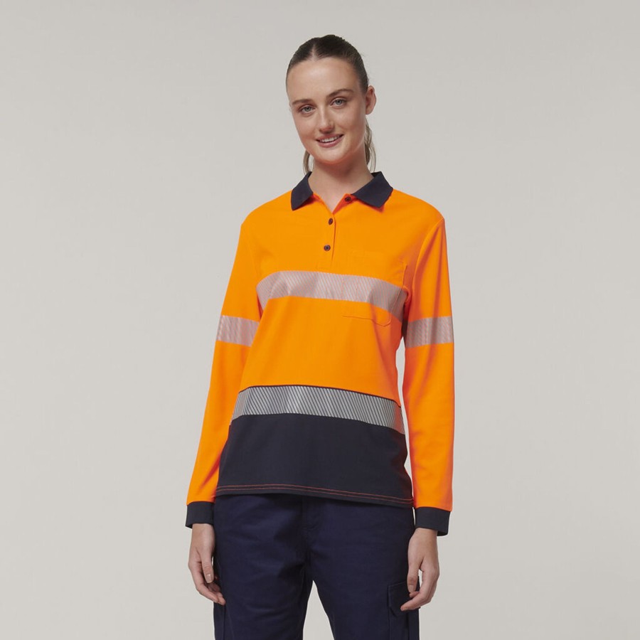 Clothing Hard Yakka Hi-Vis | Womens Long Sleeve Hi Vis Taped Polo