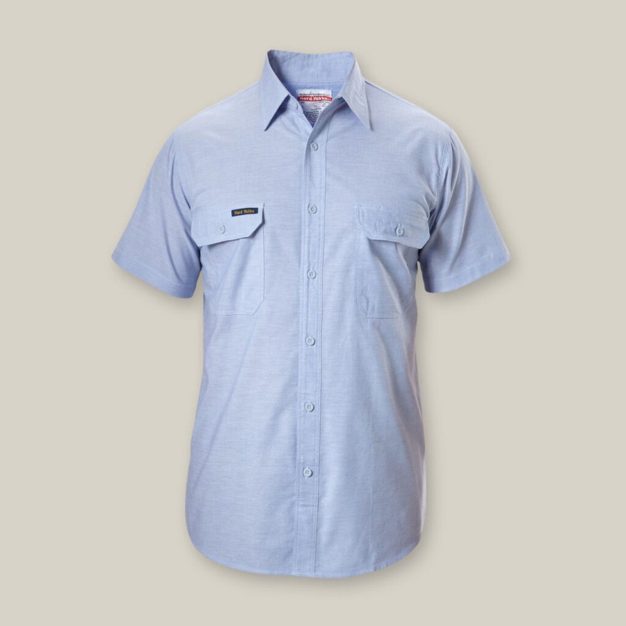 Clothing Hard Yakka Shirts | Short Sleeve Chambray Open Front Cotton Work Shirt