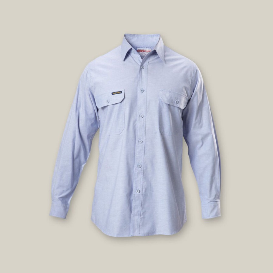 Clothing Hard Yakka Shirts | Long Sleeve Chambray Open Front Cotton Work Shirt