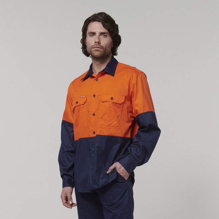 Clothing Hard Yakka Hi-Vis | Core Hi-Vis Long Sleeve 2 Tone Vented Cotton Shirt