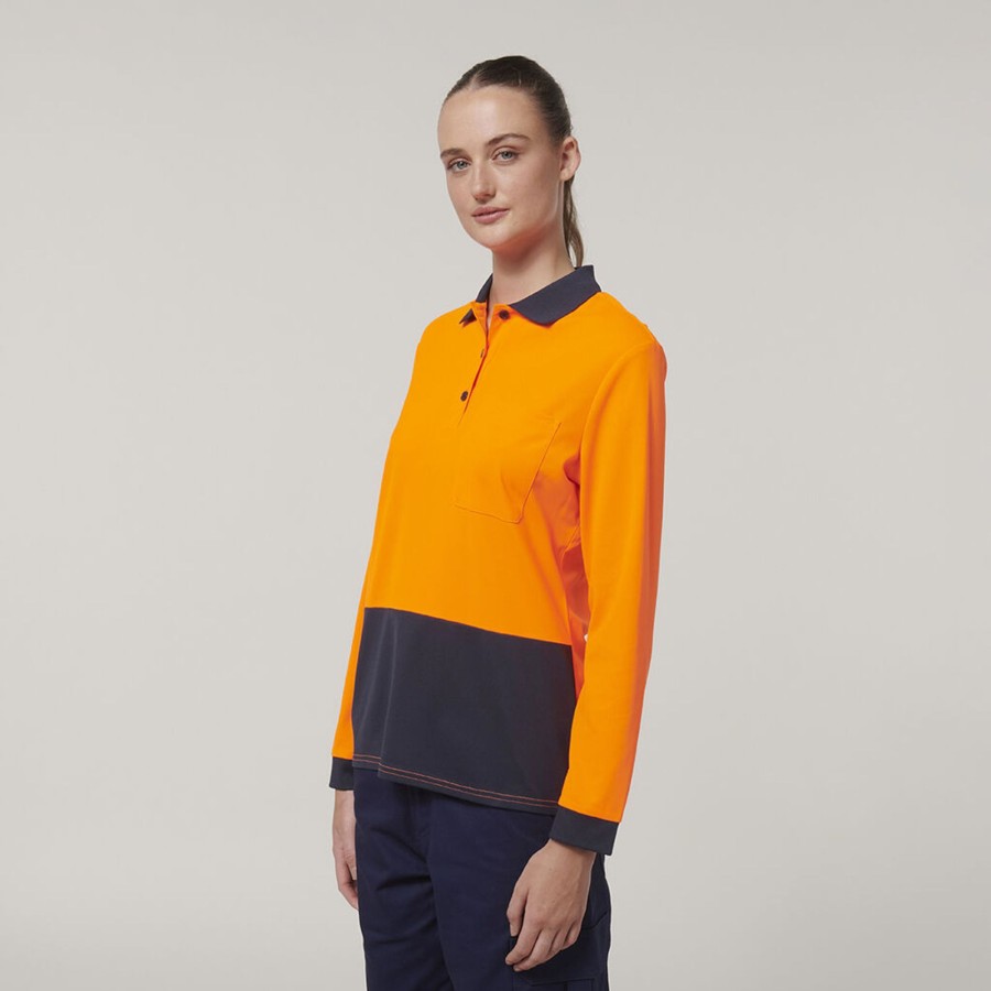 Clothing Hard Yakka Hi-Vis | Womens Long Sleeve Hi Vis Polo