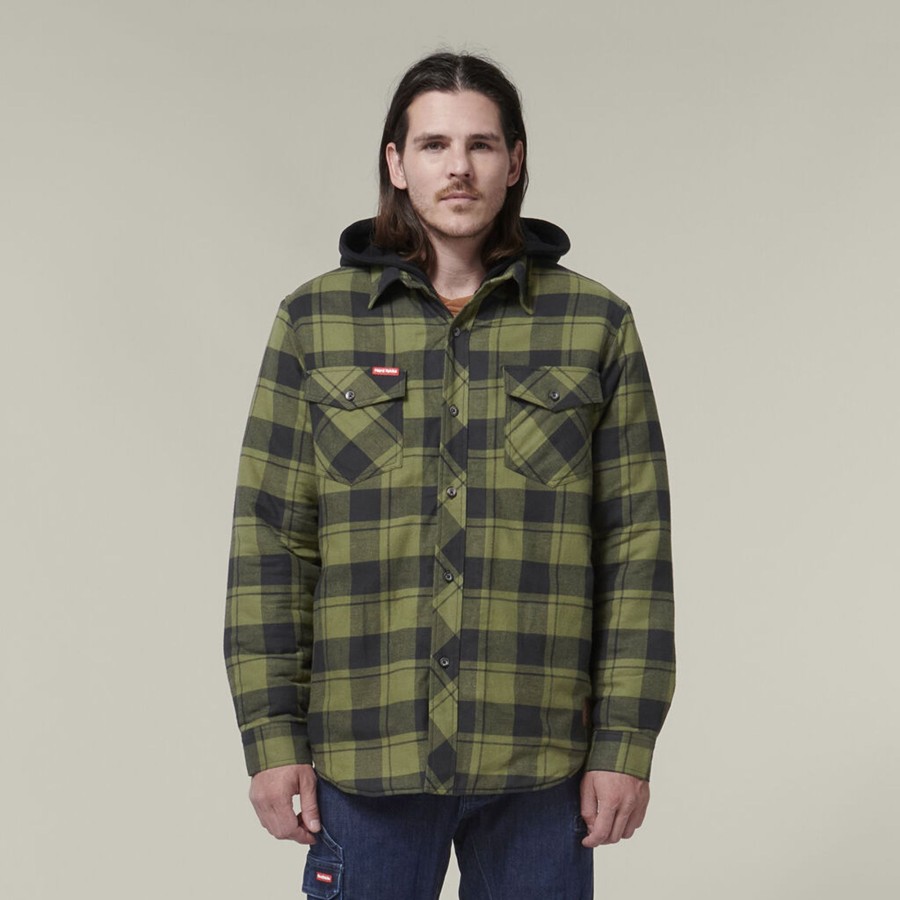 Clothing Hard Yakka Jackets & Vests | Quilted Flannel Hooded Shacket