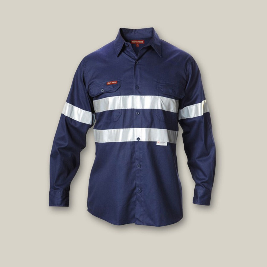 Clothing Hard Yakka Hi-Vis | Hi-Vis Cotton Drill Long Sleeve Taped Shirt