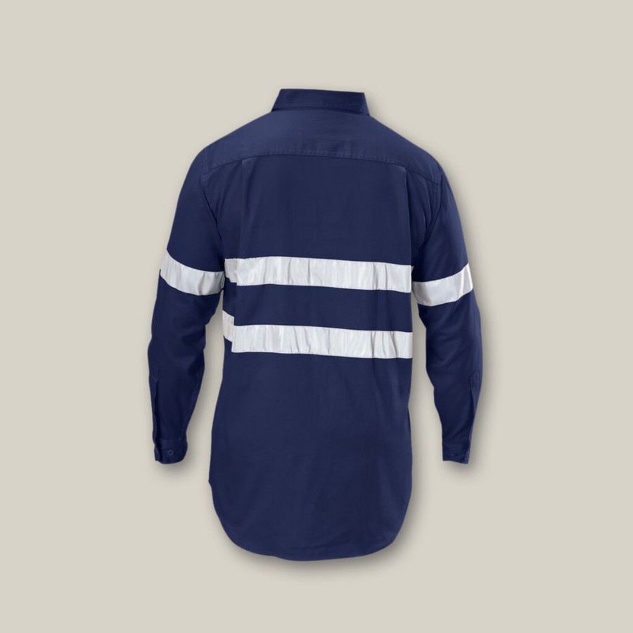 Clothing Hard Yakka Hi-Vis | Hi-Vis Cotton Drill Long Sleeve Taped Shirt