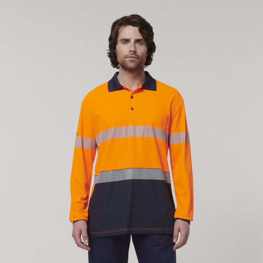 Clothing Hard Yakka Hi-Vis | Mens Long Sleeve Hi Vis Taped Polo