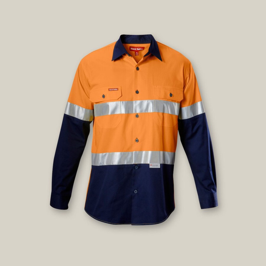 Clothing Hard Yakka Hi-Vis | Core Hi-Vis 2 Tone Vented Taped Long Sleeve Cotton Shirt