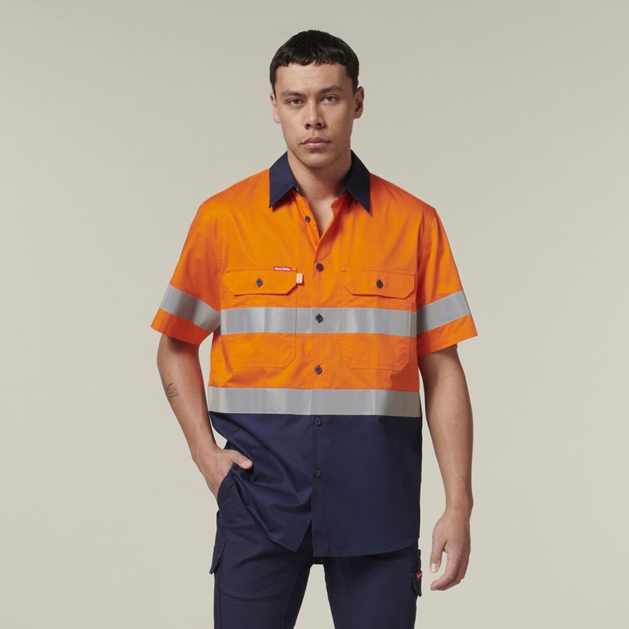 Clothing Hard Yakka Hi-Vis | Short Sleeve Hi Vis 2 Tone Taped Vented Shirt