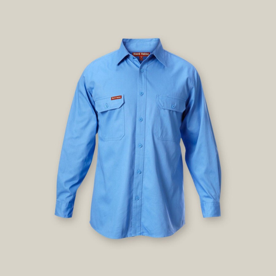 Clothing Hard Yakka Shirts | Long Sleeve Open Front Cotton Drill Work Shirt