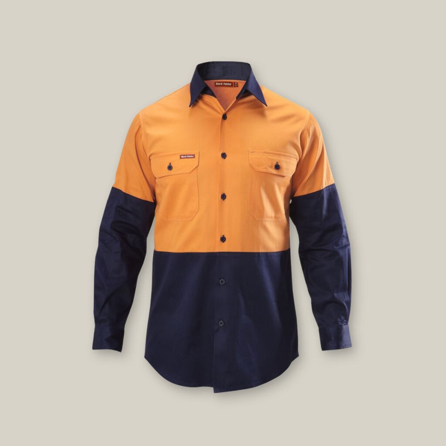 Clothing Hard Yakka Hi-Vis | Hi-Vis 2 Tone Long Sleeve Cotton Drill Work Shirt