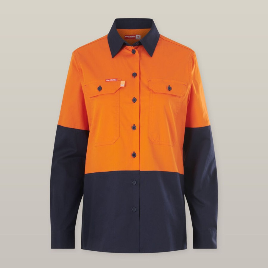 Clothing Hard Yakka Hi-Vis | Womens Long Sleeve Hi Vis 2 Tone Vented Shirt