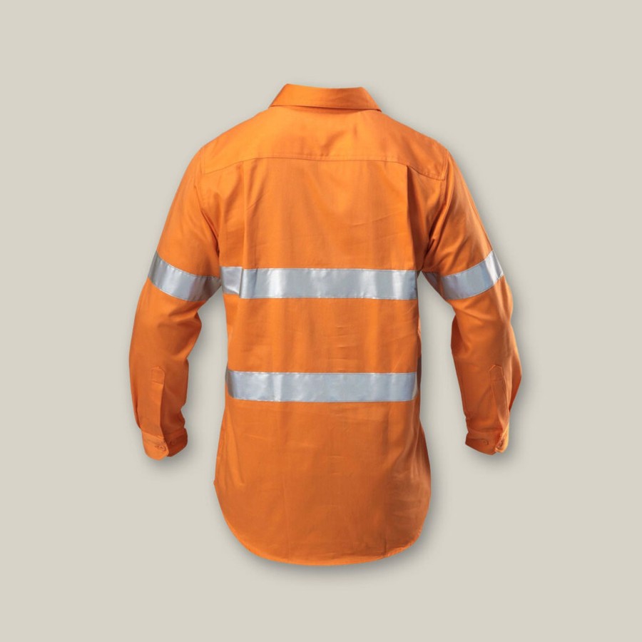 Clothing Hard Yakka Hi-Vis | Hi-Vis Closed Front Taped Long Sleeve Cotton Drill Shirt