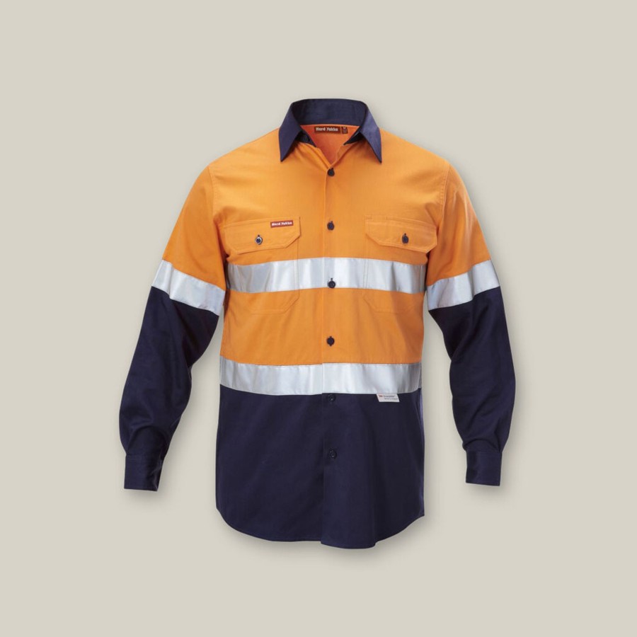 Clothing Hard Yakka Hi-Vis | Hi-Vis 2 Tone Long Sleeve Taped Cotton Drill Shirt