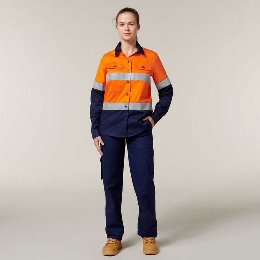 Clothing Hard Yakka Hi-Vis | Women'S Hi-Vis Lightweight 2 Tone Taped Long Sleeve Shirt