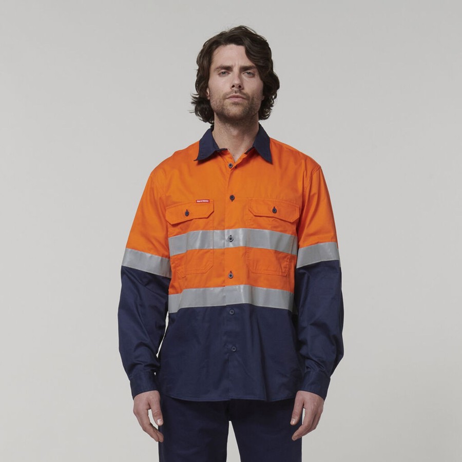 Clothing Hard Yakka Hi-Vis | Core Hi-Vis Long Sleeve 2 Tone Taped Vented Cotton Shirt